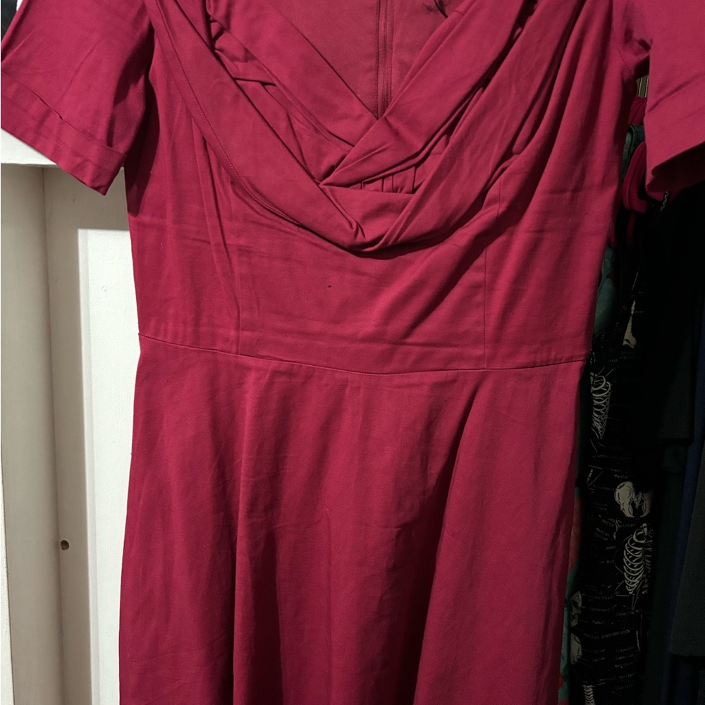 Lindy Bop Burgundy Cowl Neck A-Line